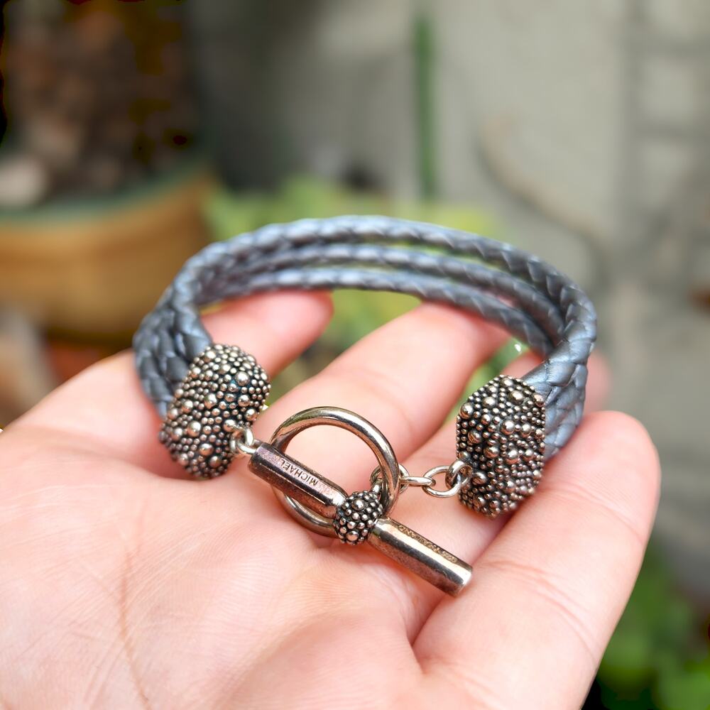 Michael Dawkins Bracelet Starry Night 925 Sterling Silver Toggle Braided Leather